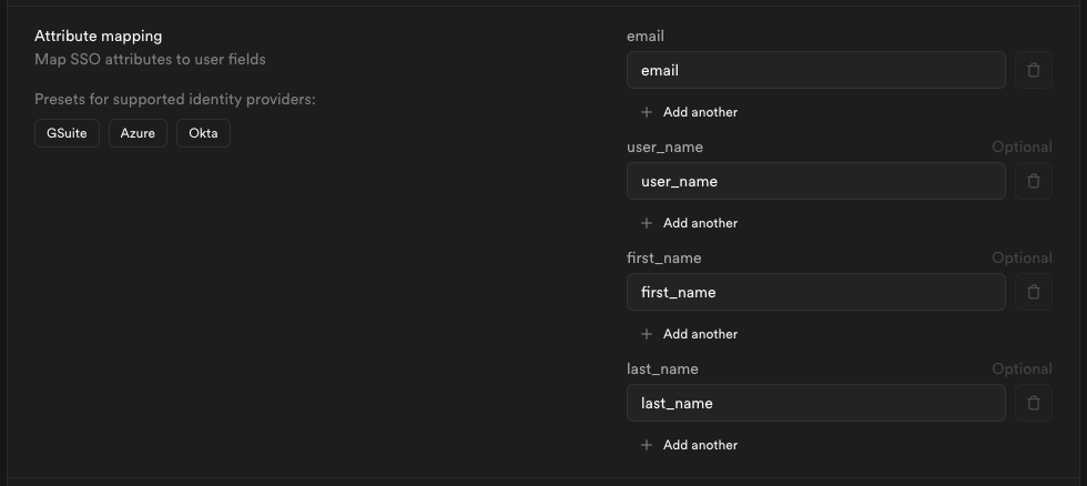 Attribute mapping configuration
